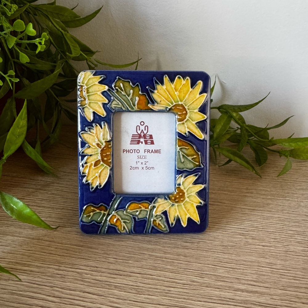 Blue and Yellow Floral Ceramic Photo Frame